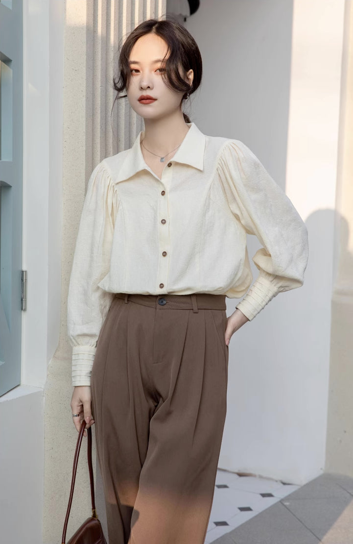 Textured Puff Sleeve Blouse (Cream) – Megoosta Fashion