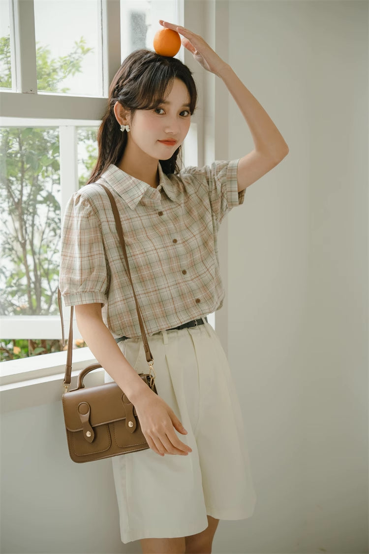 Strawberry Matcha Plaid Blouse (2 Colors)