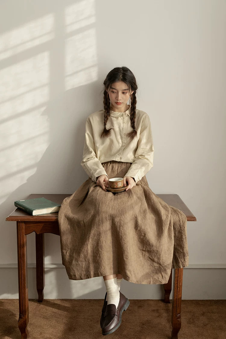 Asymmetrical Round Collar Blouse (Beige)