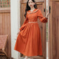 Autumn Floral Shawl Collar Midi Dress (Burnt Orange)