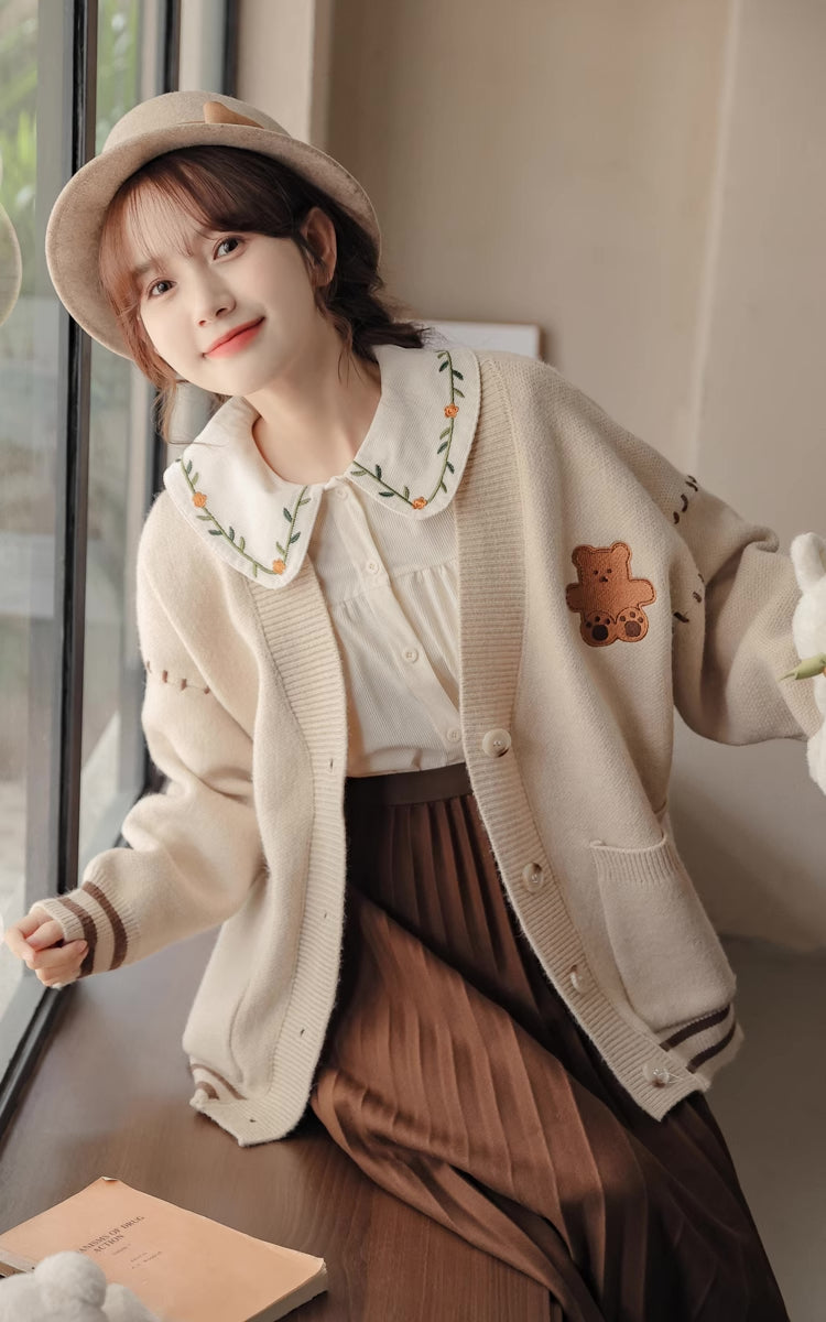 Bear Stitch Cardigan (Khaki)