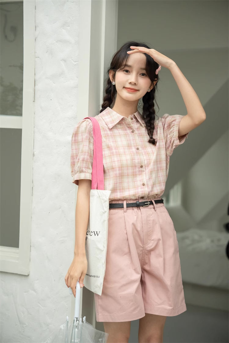 Strawberry Matcha Plaid Blouse (2 Colors)