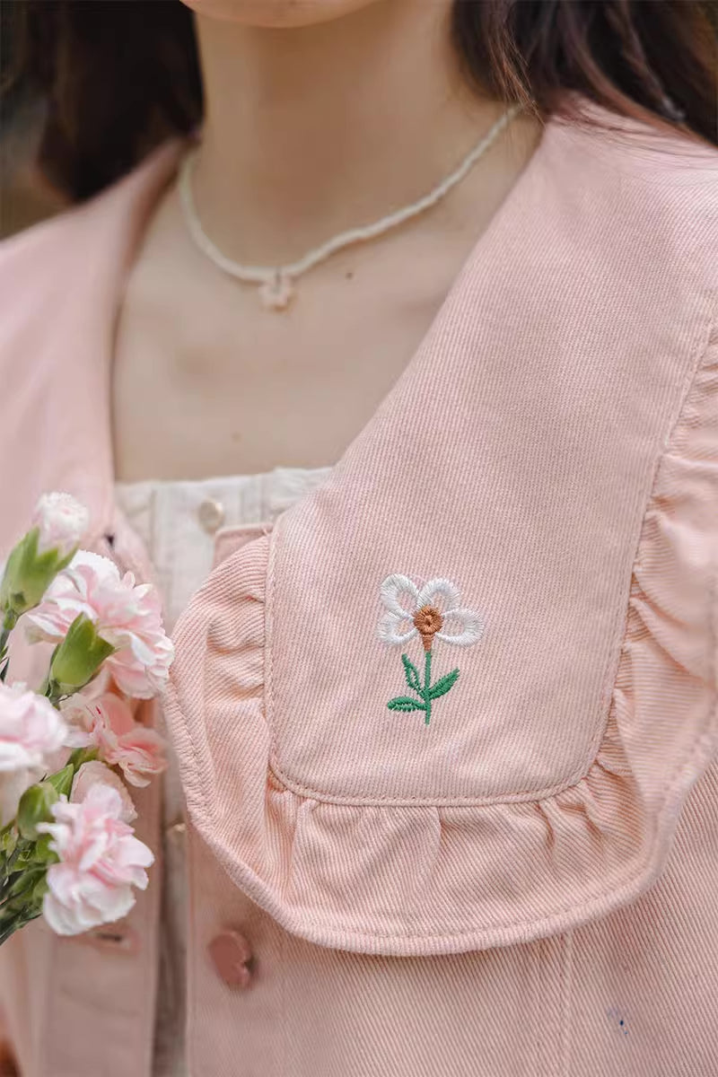 Sweet Heart Flower Embroidered Jacket (Pink)