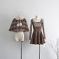 Mint Cocoa Plaid Capelet & Dress Set (Khaki)