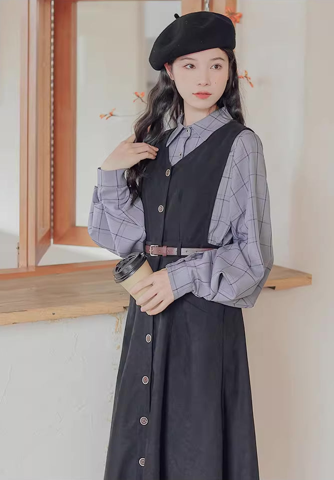 Button Up Suede Pinafore Dress (4 Colors)