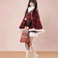 Merry Plaid Mini Dress & Capelet Set (Red)