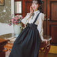 Long Sleeve Crepe Suspender Skirt Set (2 Colors)