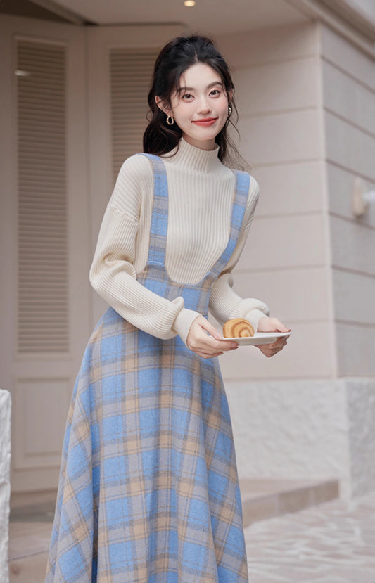 Frozen Sweater & Suspender Skirt Set (Blue/White)