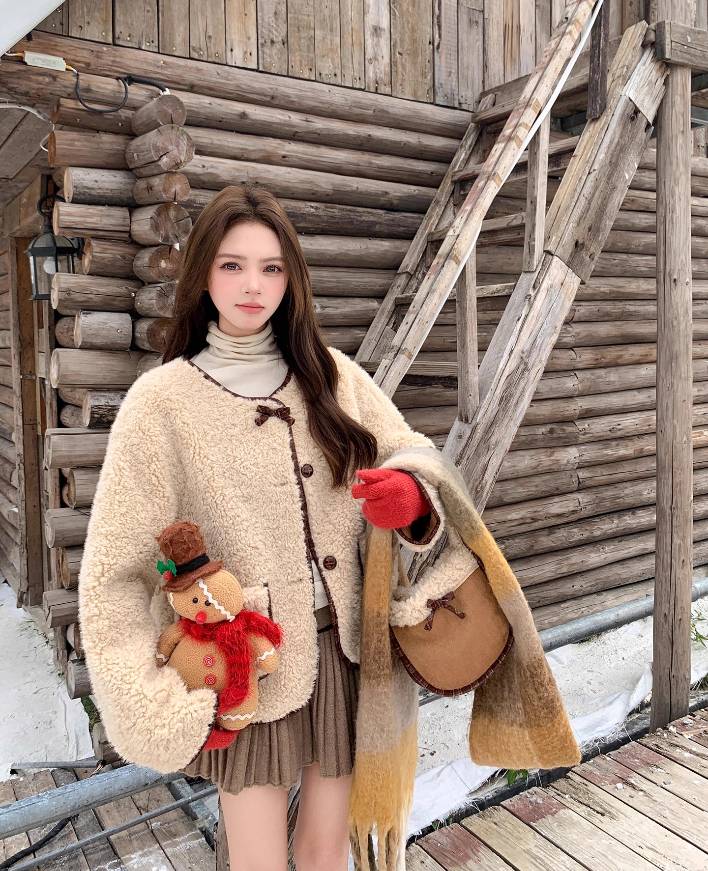 Round Neck Teddy Jacket (Khaki)