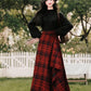 Lingonberry Plaid Asymmetrical Midi Skirt (Red/Black)