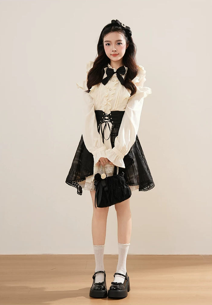 Medieval Punk Mini Dress & Corset Belt (Cream/Black)