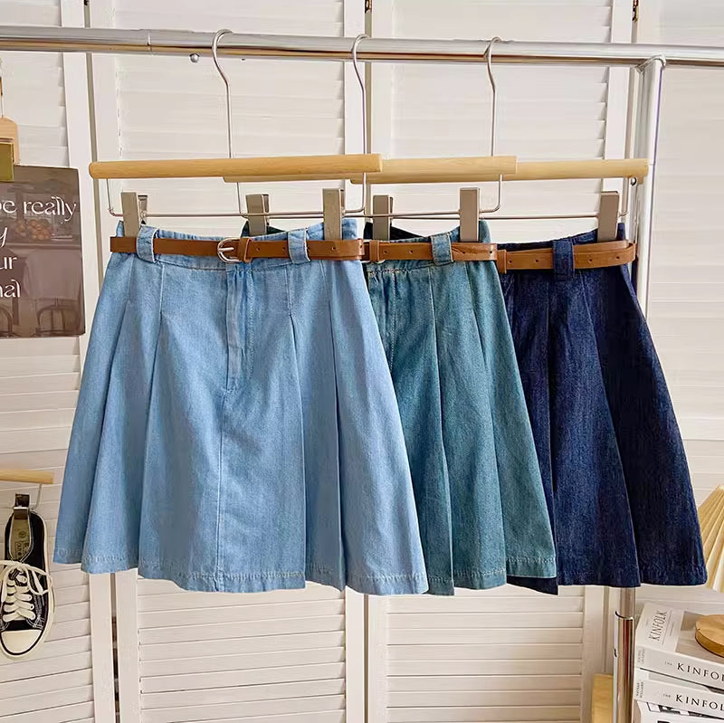 Pleated Denim Mini Skirt (3 Colors)