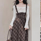 Snowy Plaid Twofer Suspender Midi Dress (Cream/Brown)