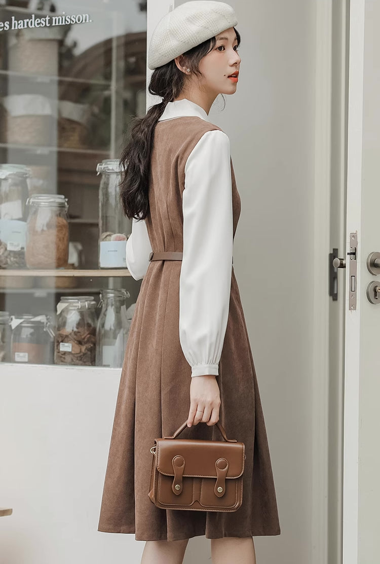 Basic Twofer Pinafore Dress (Brown)