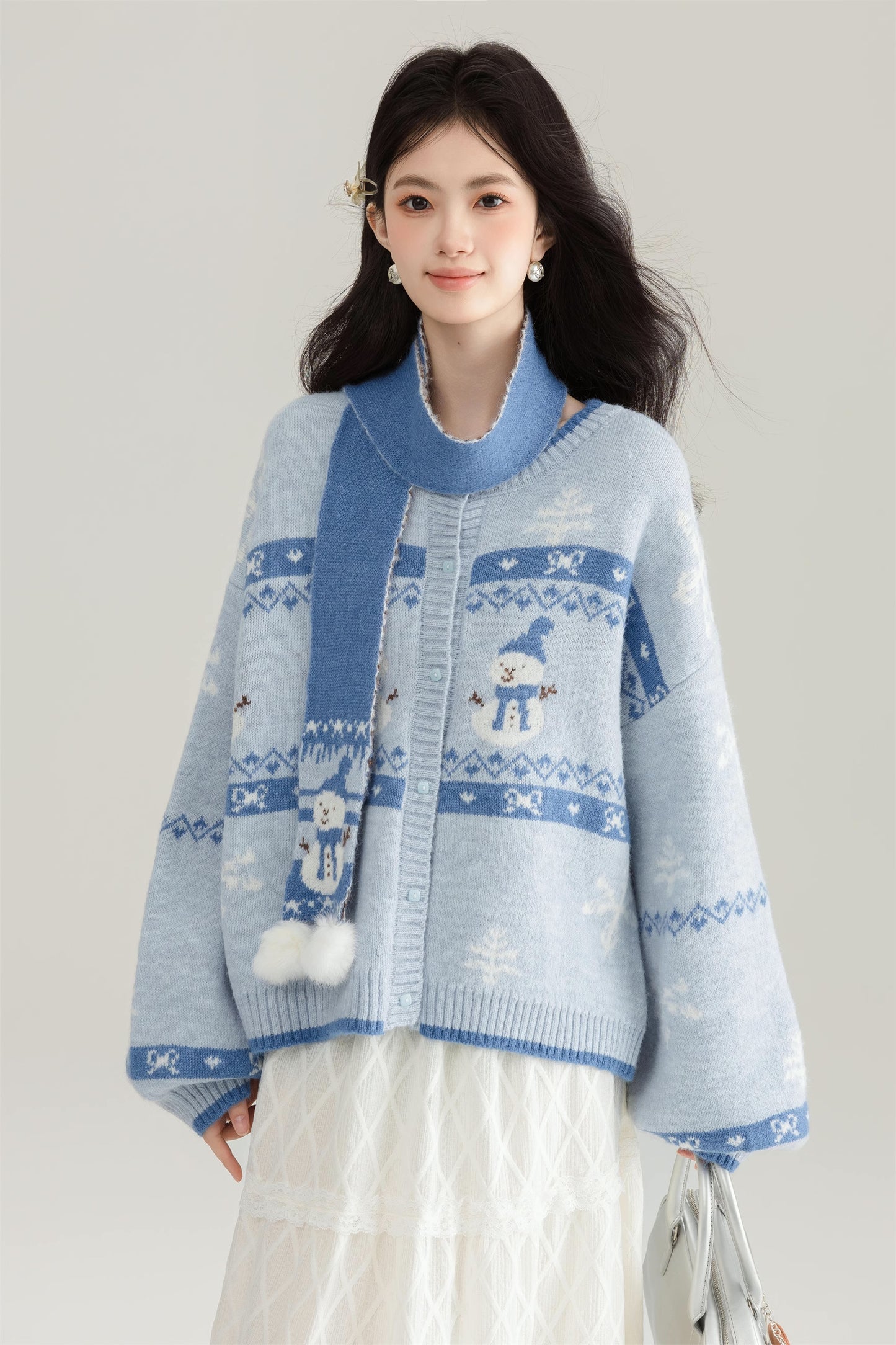 Snowy Snowman Fair Isle Cardigan (Blue)