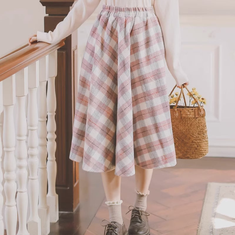 Tartan Plaid Circle Midi Skirt (3 Colors)