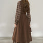 Chocolate Plaid Corduroy Twofer Midi Dress (Brown)