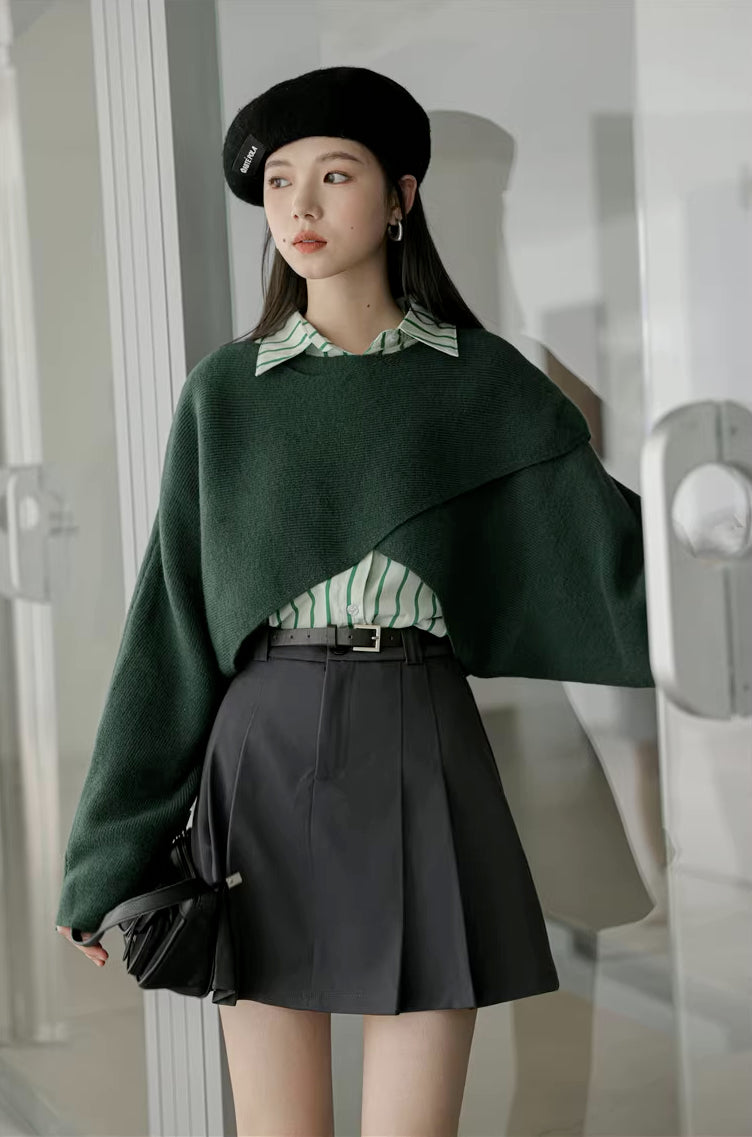 Criss Cross Cropped Throwover Sweater (Green)