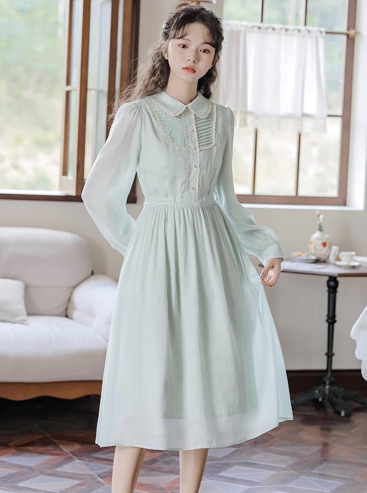 Sunday Tea Long Sleeve Midi Dress (Mint)