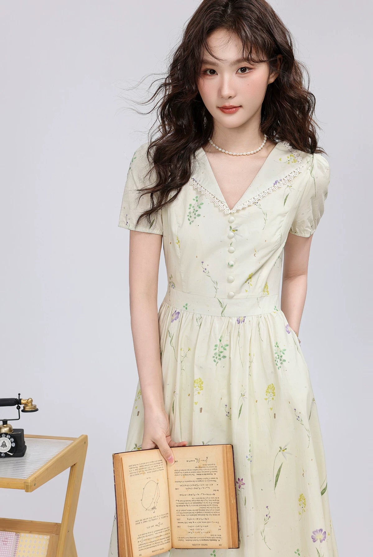 Dried Flowers Midi Shirt Dress (Cream)