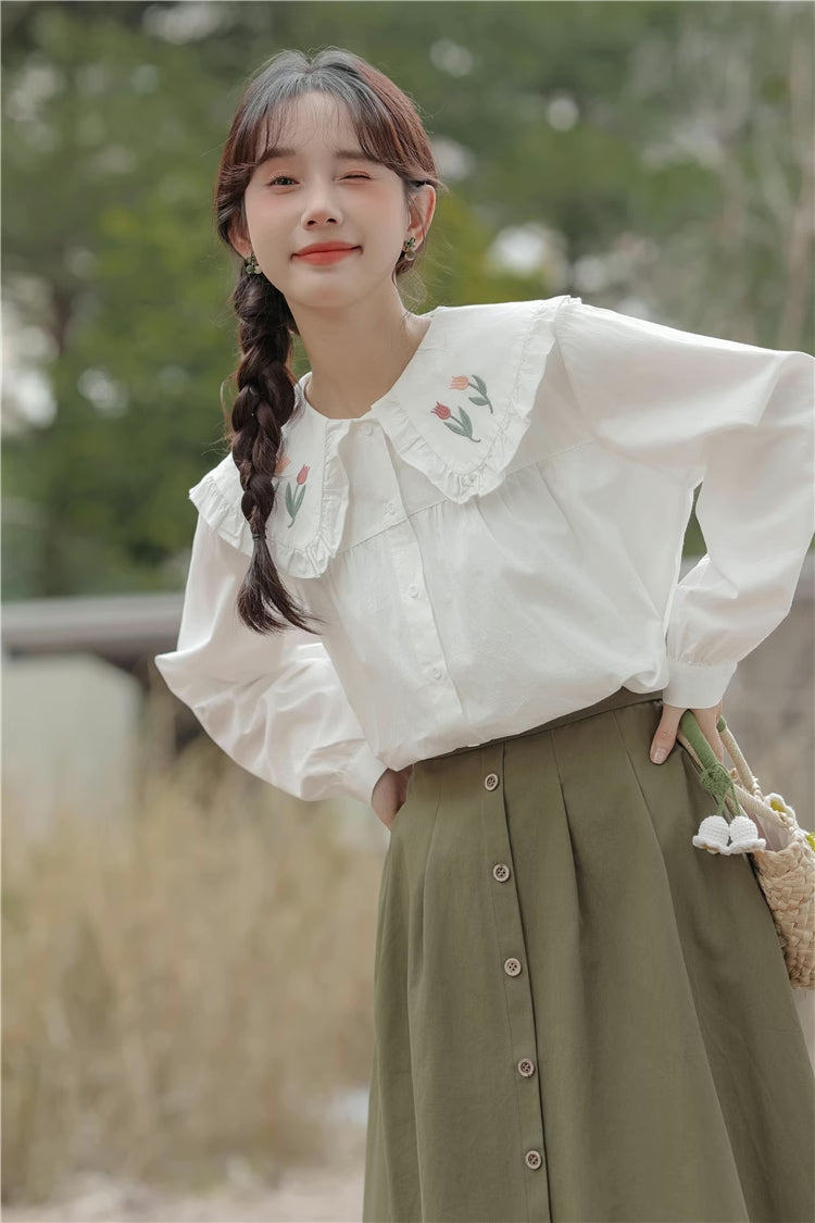 Tulip Collar Blouse (White)