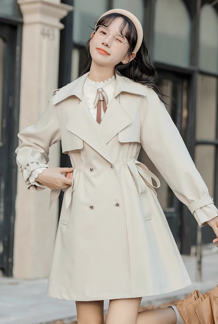 Heart Button Trench Coat (Off-White)