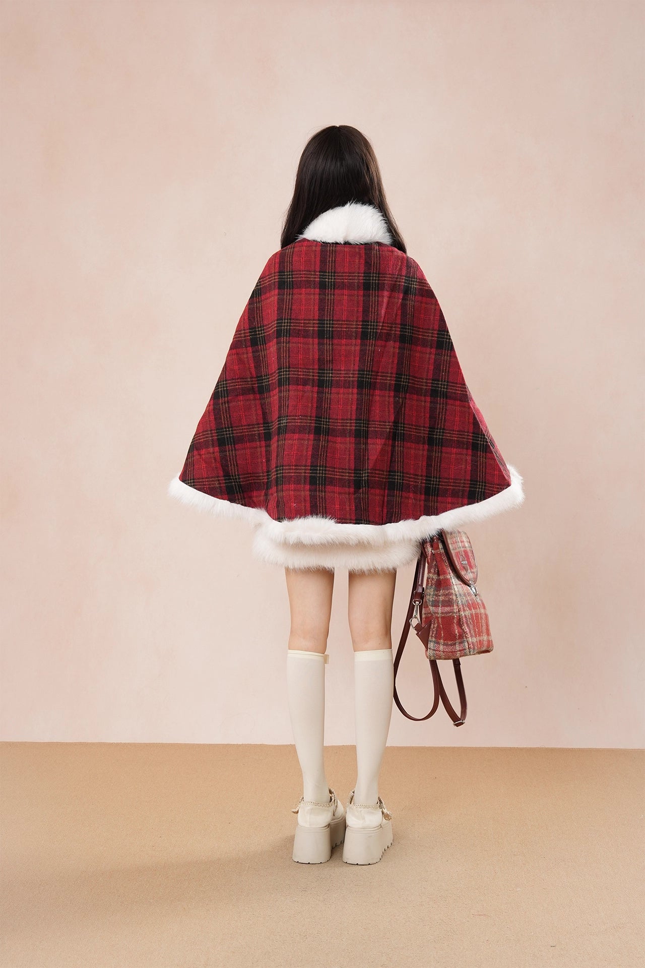 Merry Plaid Mini Dress & Capelet Set (Red)