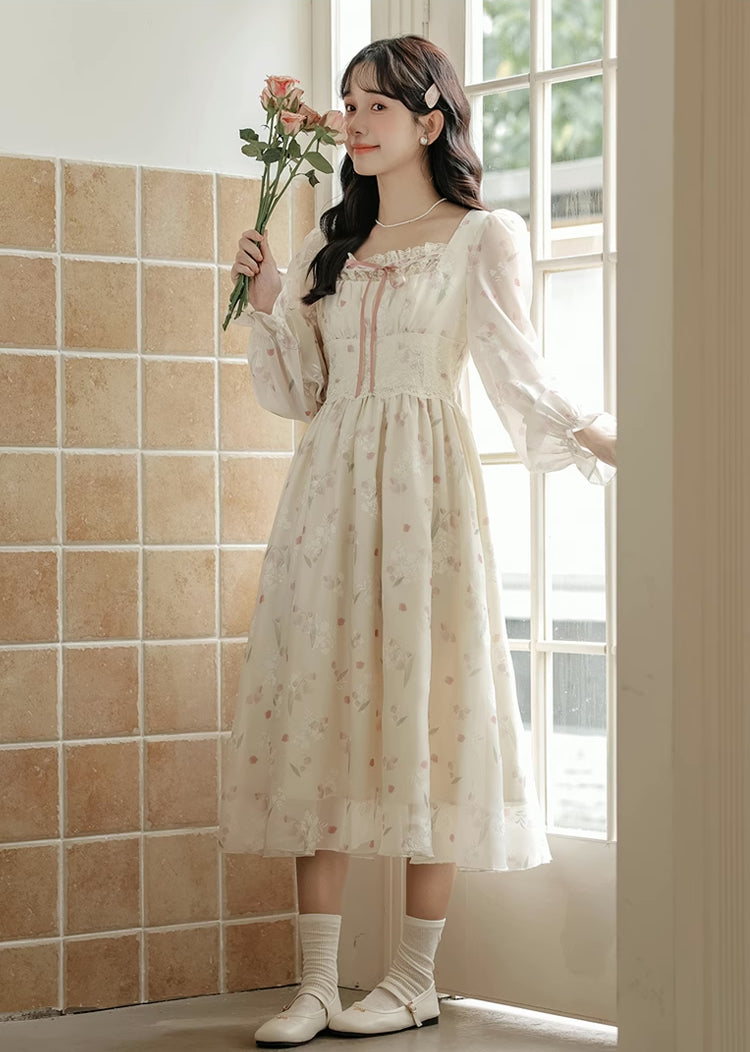 Pinkbells Midi Dress (Cream/Pink)