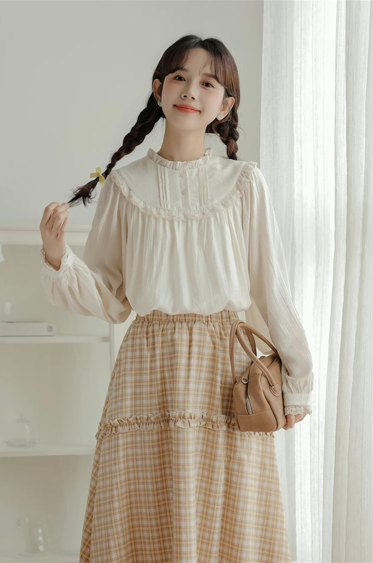 Bertha Lace Collar Blouse (White)