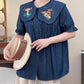 Mushroom Bunny Denim Blouse (2 Colors)