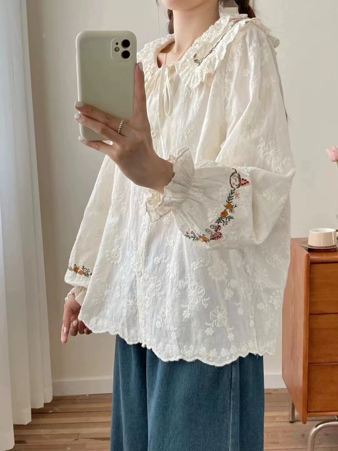 Forest Floor Embroidered Blouse (2 Colors)