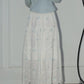 Flower Punch Midi Skirt (White/Blue)