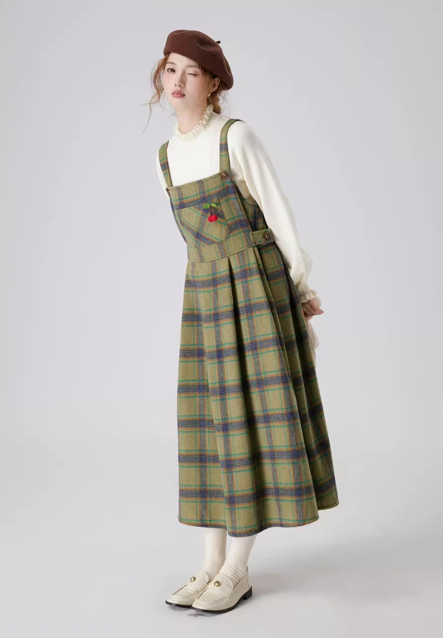 Matcha Plaid Midi Pinafore (Green)