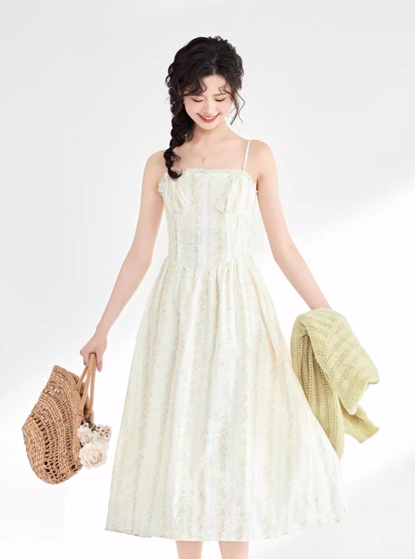 Ditsy Floral Stripe Cami Dress & Sweater (2 Colors)