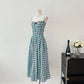 Vintage Gingham Floral Cami Dress (Blue)