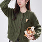 Braided Round Neck Cardigan (Olive)