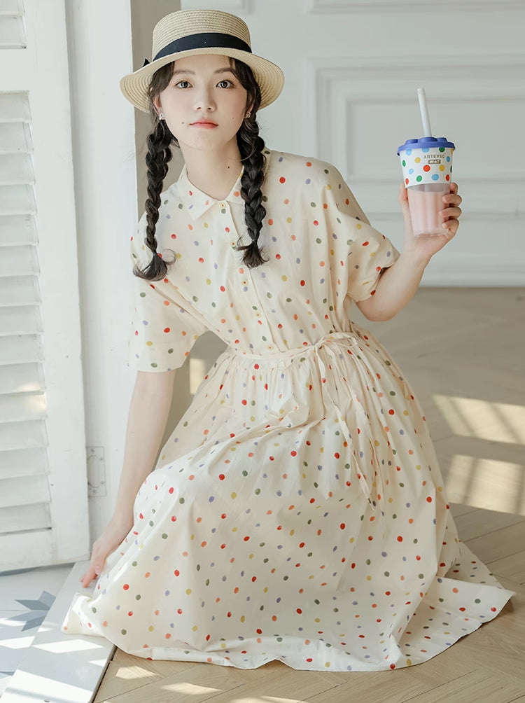 Skittles Polka Dot Shirt Dress (Cream)