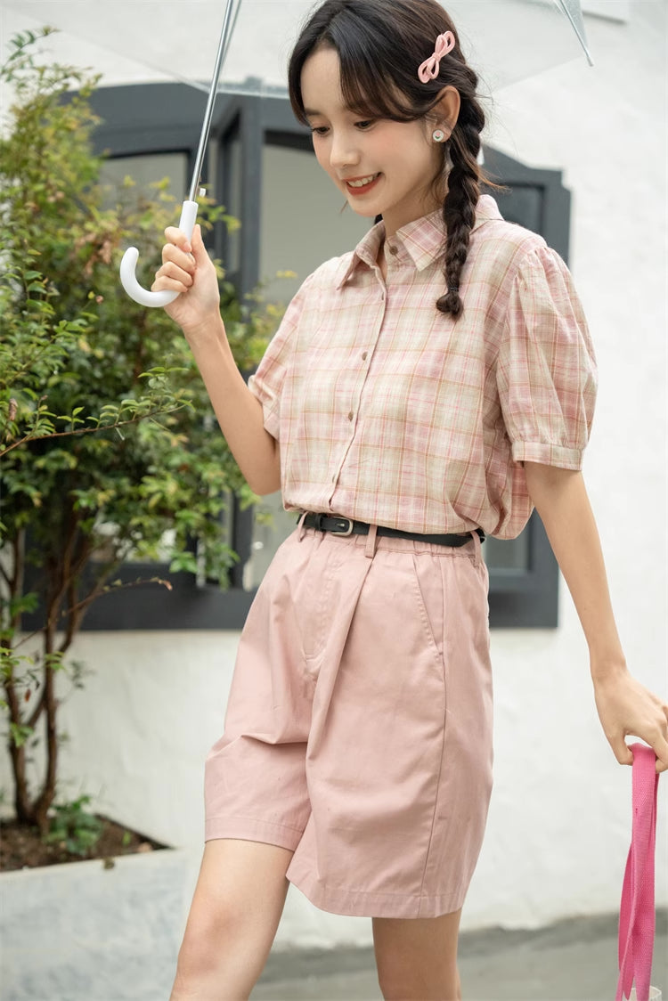 Strawberry Matcha Plaid Blouse (2 Colors)