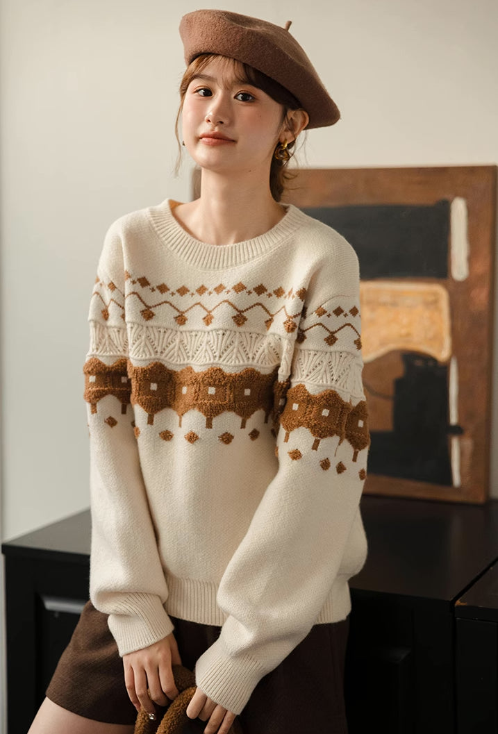 Cinnamon Fair Isle Sweater (Cream)