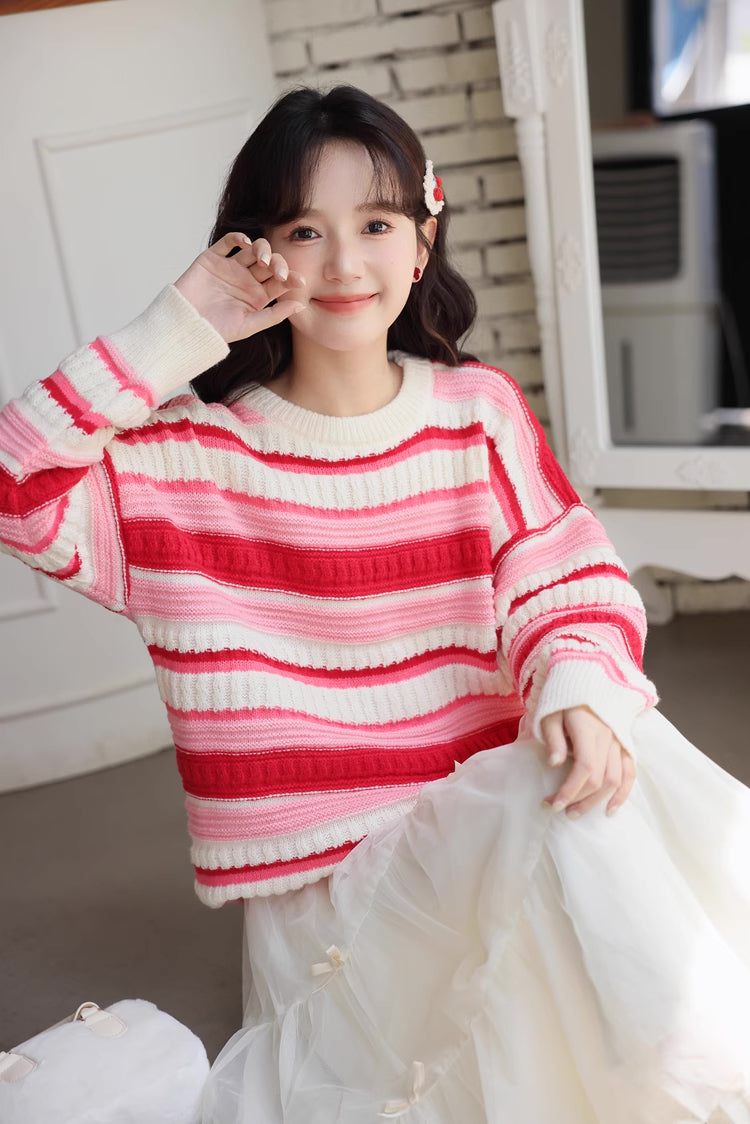 Strawberry Cheesecake Stripe Sweater (Pink/Cream)