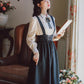 Long Sleeve Crepe Suspender Skirt Set (2 Colors)