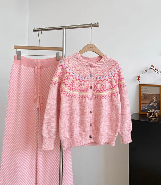 Candy Bow Fair Isle Cardigan (3 Colors)