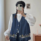 Forest Floor Embroidered Denim Vest (2 Colors)