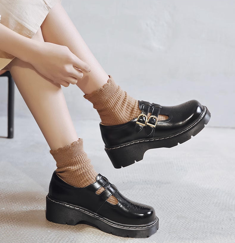 Double Buckle Mary Jane Brogues (2 Colors)