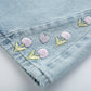 Tulip Tips Embroidered Shorts (Light Denim)