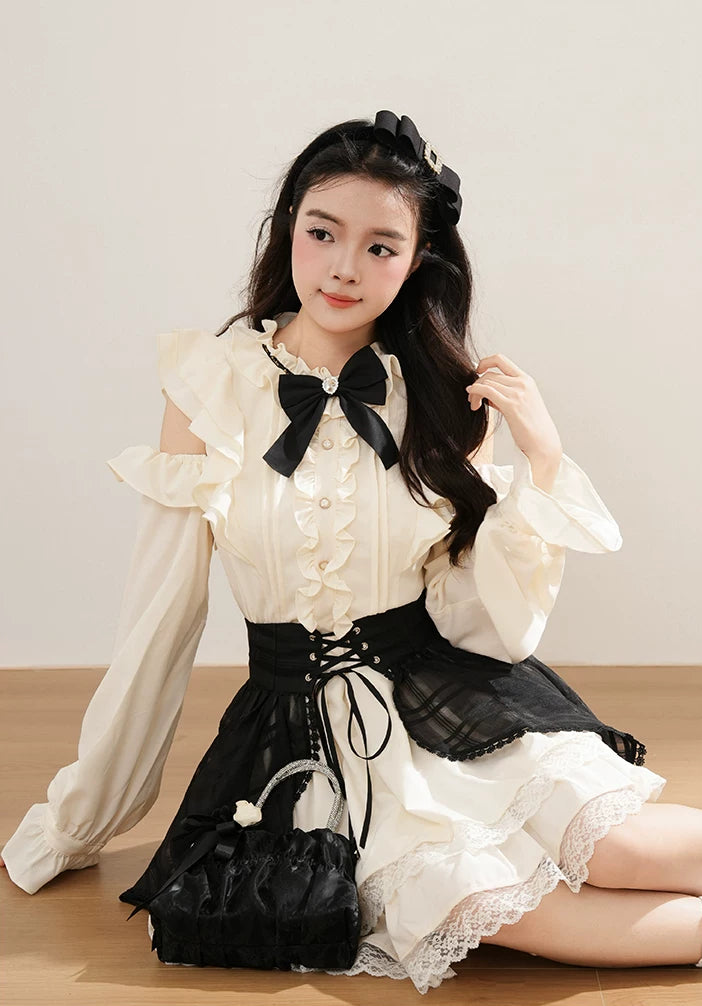 Medieval Punk Mini Dress & Corset Belt (Cream/Black)