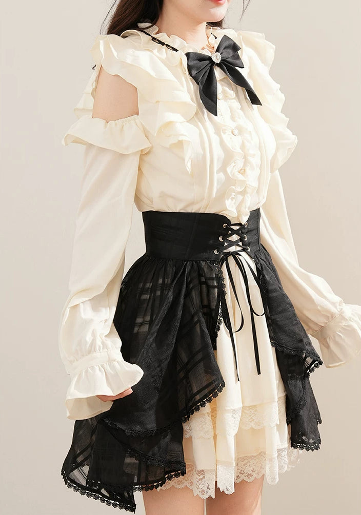 Medieval Punk Mini Dress & Corset Belt (Cream/Black)