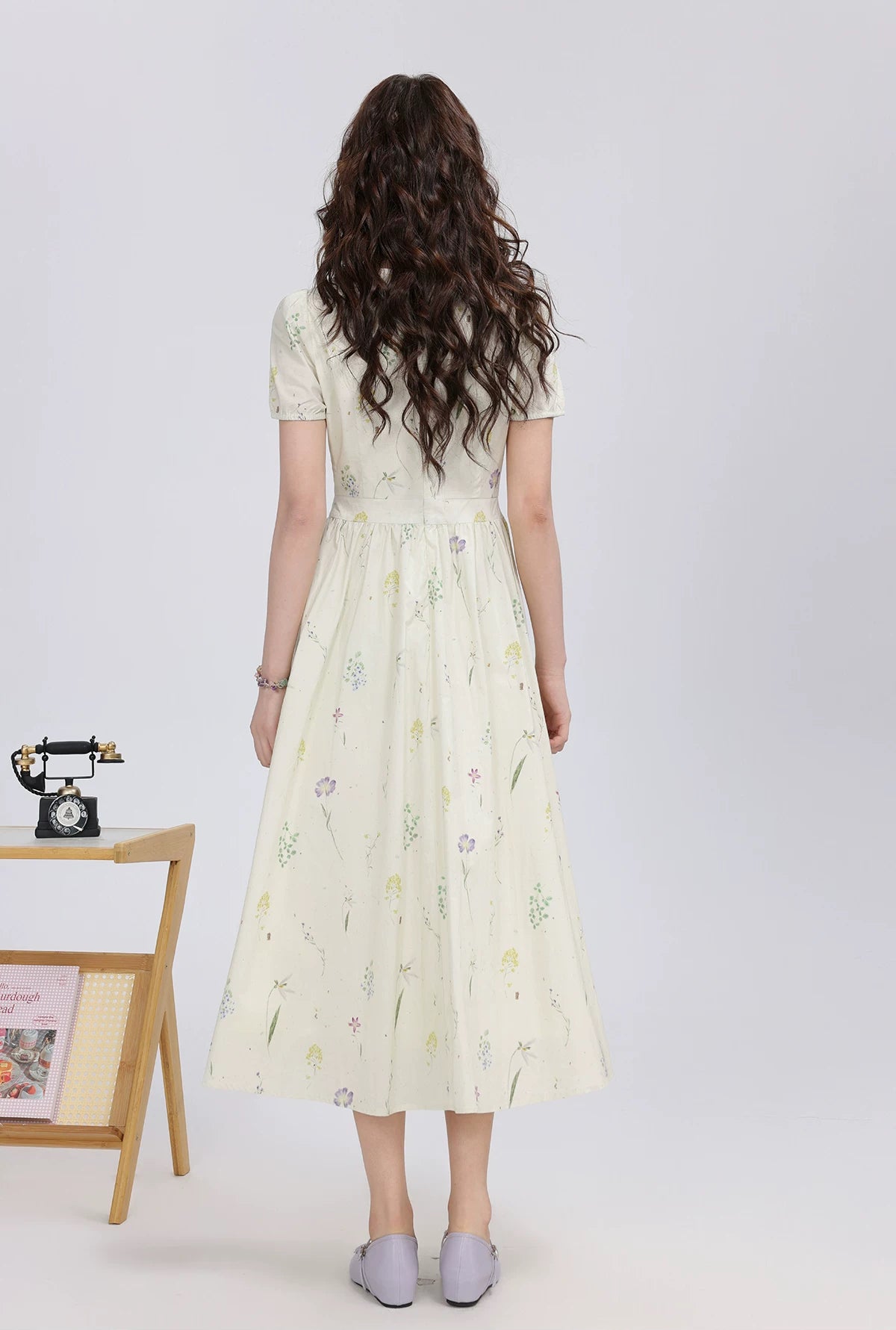 Dried Flowers Midi Shirt Dress (Cream)