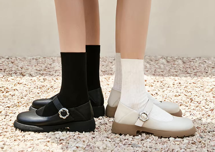 Flower Buckle Mary Jane Shoes (2 Colors)