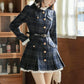 Academia Plaid Button Mini Dress (Navy)